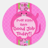 Whimsical Roze Puff Kat Sticker (Voorkant)
