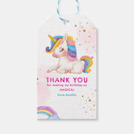 Whimsical roze Rainbow eenhoorn 1st Verjaardag fee Cadeaulabel