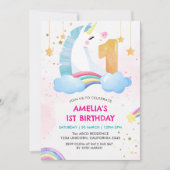 Whimsical roze Rainbow eenhoorn 1st Verjaardag fee Kaart (Voorkant)