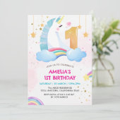 Whimsical roze Rainbow eenhoorn 1st Verjaardag fee Kaart (Staand voorkant)