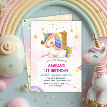 Whimsical roze Rainbow eenhoorn 1st Verjaardag fee