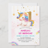 Whimsical roze Rainbow eenhoorn 1st Verjaardag fee Kaart (Voorkant)
