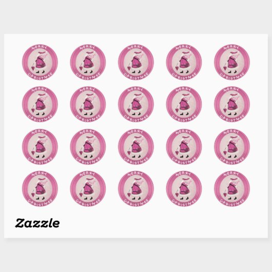 Whimsical Roze Retro Santa Stickers (Vel)