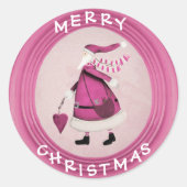 Whimsical Roze Retro Santa Stickers (Voorkant)