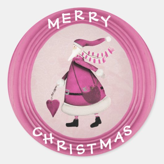 Whimsical Roze Retro Santa Stickers (Voorkant)