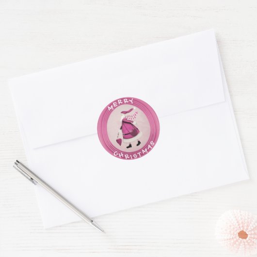 Whimsical Roze Retro Santa Stickers (Envelop)