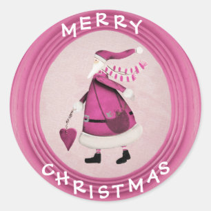 Whimsical Roze Retro Santa Stickers