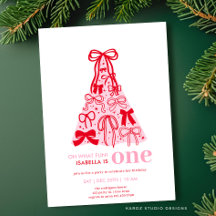 Whimsical Roze Rode Boog Boom Meisje 1e Verjaardag