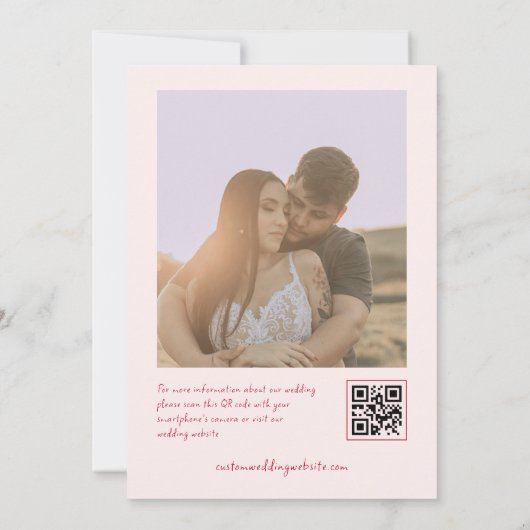 Whimsical Roze & Rode Hand Getrokken Kersen QR Cod Save The Date (Achterkant)
