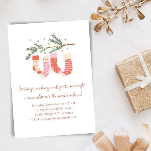Whimsical roze rode schattige kerstfeestviering kaart