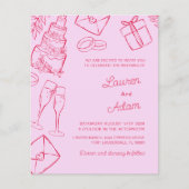 Whimsical roze & rood handgetekend BUDGET-huwelijk (Voorkant)
