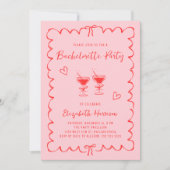 Whimsical Roze Rood Wavy Lijst Bachelorette Party Kaart (Voorkant)