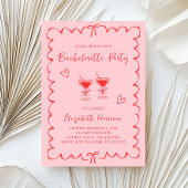 Whimsical Roze Rood Wavy Lijst Bachelorette Party Kaart