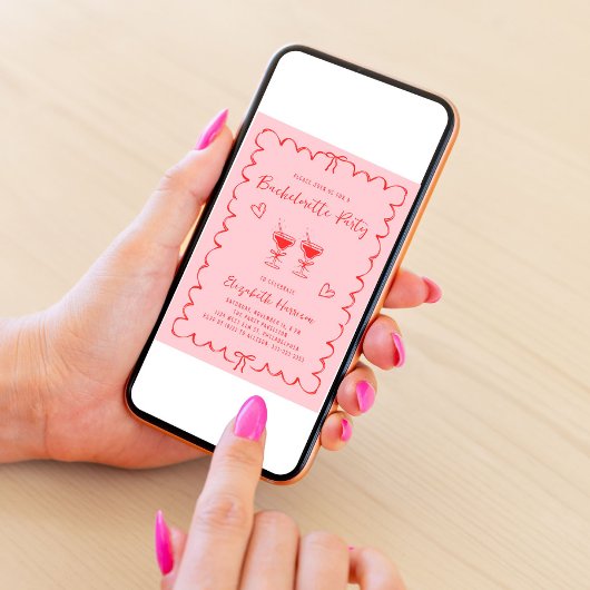 Whimsical Roze Rood Wavy Lijst Bachelorette Party Kaart