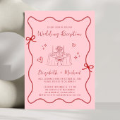 Whimsical Roze Rood Wavy Lijst bruiloft receptie Kaart