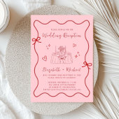 Whimsical Roze Rood Wavy Lijst bruiloft receptie Kaart