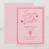 Whimsical Roze Roze Doodle Krabbel bewaar de datum Kaart (Voorkant / Achterkant)