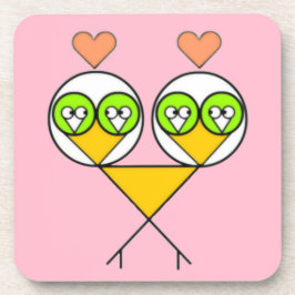 Whimsical roze schattige lovebirds met harten bier onderzetter