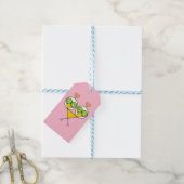 Whimsical roze schattige lovebirds met harten cadeaulabel (Met Touw)