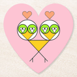 Whimsical roze schattige lovebirds met harten kartonnen onderzetters