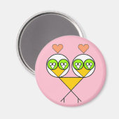 Whimsical roze schattige lovebirds met harten magneet (Voorkant / Achterkant)
