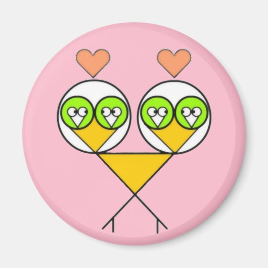 Whimsical roze schattige lovebirds met harten magneet (Voorkant)