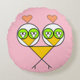 Whimsical roze schattige lovebirds met harten rond kussen
