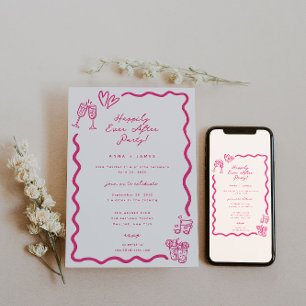 Whimsical roze schetst gelukkig ooit na feest kaart