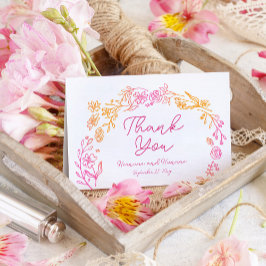 Whimsical Roze Sinaasappel Bloemen Hand getrokken Bedankkaart