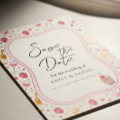 Whimsical Roze Sla de Datum Op Trouwontwerp Kaart