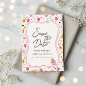 Whimsical Roze Sla de Datum Op Trouwontwerp Kaart