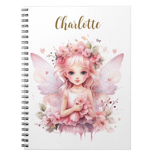 Whimsical roze sprookjesfee notitieboek (Voorkant)