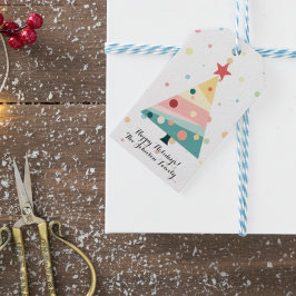 Whimsical Roze Stippen Kerstvakantie Cadeaulabel