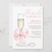 Whimsical Roze Strik Parels & Prosecco Bruidsfeest Kaart (Voorkant)