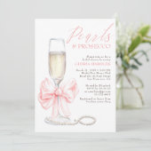 Whimsical Roze Strik Parels & Prosecco Bruidsfeest Kaart (Staand voorkant)