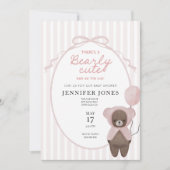 Whimsical roze teddybeer baby shower uitnodiging (Voorkant)