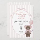 Whimsical roze teddybeer baby shower uitnodiging (Voorkant / Achterkant)