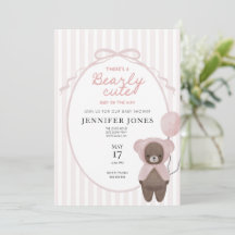 Whimsical roze teddybeer baby shower uitnodiging