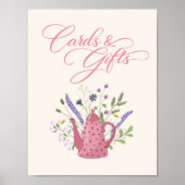 Whimsical Roze Theepot Wilde Bloem Kaarten en Cade Poster (Voorkant)