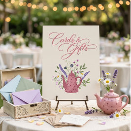 Whimsical Roze Theepot Wilde Bloem Kaarten en Cade Poster