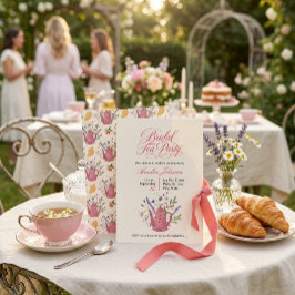 Whimsical Roze Theepot Wildflower Bruids Theeparti Kaart