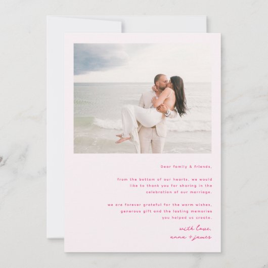 Whimsical roze trouwfoto bedankkaart (Achterkant)