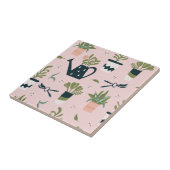 Whimsical roze tuinieren afgedrukt patroon tegeltje (Zijkant)