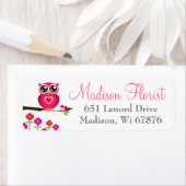 Whimsical Roze Uil & Bloemen Retouradres Labels (Insitu)
