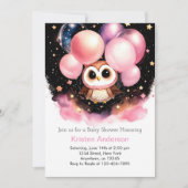 Whimsical Roze Uil Wildflower Meisje Baby shower Kaart (Voorkant)