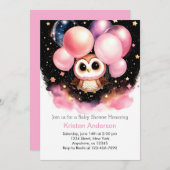 Whimsical Roze Uil Wildflower Meisje Baby shower Kaart (Voorkant / Achterkant)