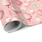 Whimsical roze vakantie decoratiepatroon cadeaupapier (Rol Hoek)