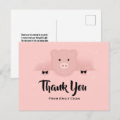 Whimsical Roze Varken Feest Bedankt Briefkaart (Voorkant / Achterkant)