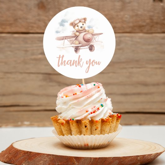 Whimsical Roze Vliegtuig Avontuur Baby shower Ronde Sticker