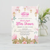 Whimsical Roze Vlinder Bloemrijke Ramadan Iftar Kaart (Staand voorkant)